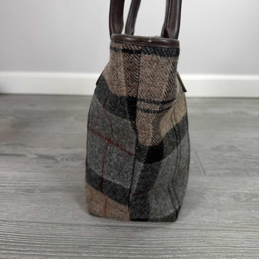 Barbour Winter Tartan Should Tote Zipper Bag Plaid 100% Wool with Cotton Lining - Picture 6 of 12